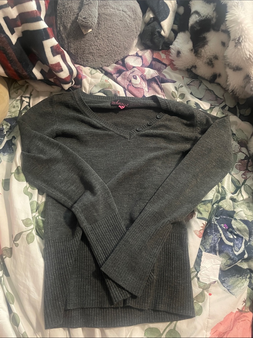 Takeout Charcoal Gray V-Neck Sweater